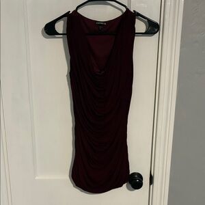 Express Draped Cowl Neck Sleeveless Top in Deep Wine